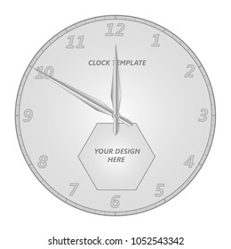 Watch face template with hour and minute hands. Vector illustration with realistic shadows for your design.