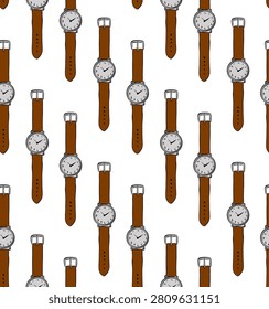 watch faces front view, School seamless pattern colored hand drawn illustration. Vector graphic line ink art. Banner, poster, wrapping paper, sticker, print, modern textile design.
