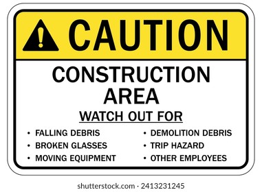 Watch for falling material warning sign and labels