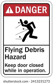 Watch for falling material warning sign and labels