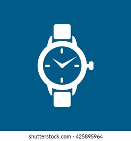 Watch Flat Icon On Blue Background