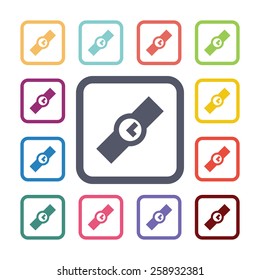 watch flat icons set. Open round colorful buttons. Vector 