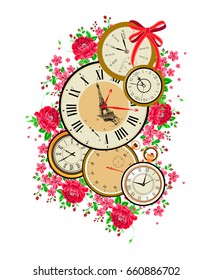 Watch and flowers vector art