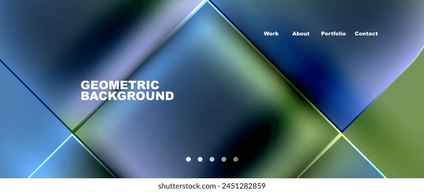 Watch the geometric background with electric blue and green squares resembling a terrestrial plant on a display device in macro photography