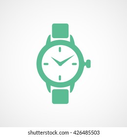 Watch Green Flat Icon On White Background