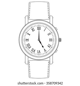 Watch. Hand watch icon with roman numeral. Vector isolated on white background.