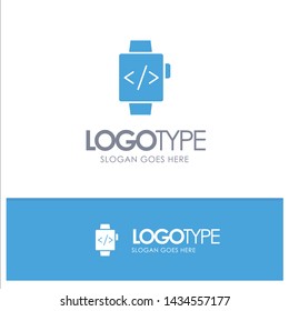 Watch, Hand Watch, Time Clock Blue Solid Logo with place for tagline