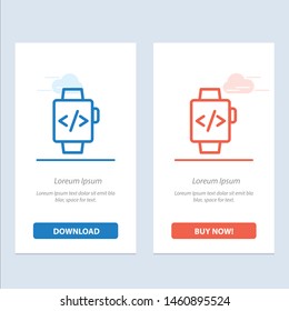 Watch, Hand Watch, Time Clock  Blue and Red Download and Buy Now web Widget Card Template. Vector Icon Template background