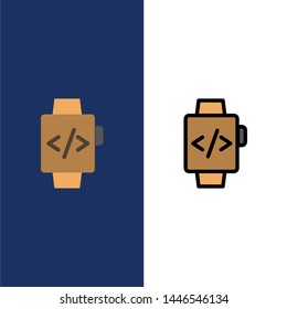 Watch, Hand Watch, Time Clock  Icons. Flat and Line Filled Icon Set Vector Blue Background