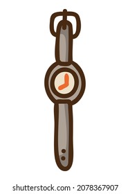 A watch hand-drawn icon. Colorful vector illustration in doodle style. Isolated on a white background.