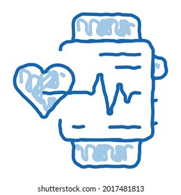 vea el vector de icono de esbozo de latido de corazón. La línea de dibujo manual azul del doodle de la mano observa el signo del latido del corazón. ilustración de símbolo aislado