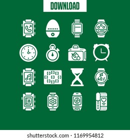 watch icon. 16 watch vector set. wall clock, focus, timer and smartwatch icons for web and design about watch theme