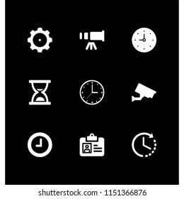 watch icon. 9 watch set with cog, telescope, cctv and time left vector icons for web and mobile app