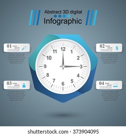 Watch icon. Clock icon. Abstract 3D digital illustration Infographic.