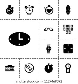 Watch icon. collection of 13 watch filled icons such as wall clock, hourglass, pendulum, digital clock. editable watch icons for web and mobile.