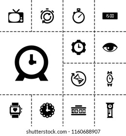 Watch icon. collection of 13 watch filled icons such as clock, wall clock, hourglass, pendulum, tv. editable watch icons for web and mobile.