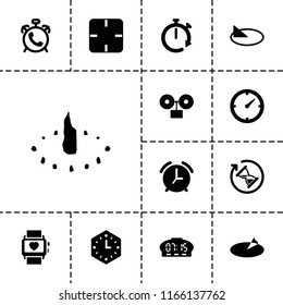 Watch icon. collection of 13 watch filled icons such as alarm, clock, wall clock, sundial, hourglass. editable watch icons for web and mobile.