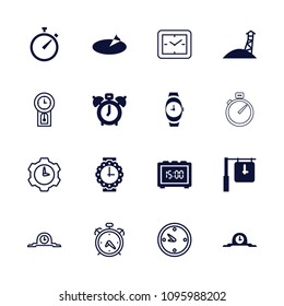 Watch icon. collection of 16 watch filled and outline icons such as clock alarm, sundial, clock, observation military tower, alarm. editable watch icons for web and mobile.
