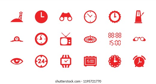 Watch icon. collection of 18 watch filled icons such as binoculars, wall clock, digital time, sundial, 24 hour, pendulum, clock. editable watch icons for web and mobile.