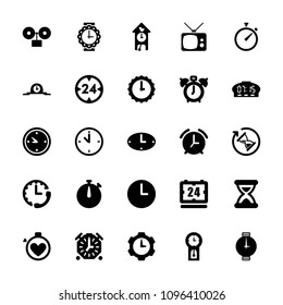 Watch icon. collection of 25 watch filled icons such as clock alarm, clock, hourglass, sundial, 24 hour, pendulum, alarm. editable watch icons for web and mobile.