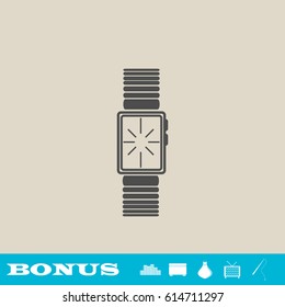 Watch icon flat. Grey pictogram on light background. Vector illustration symbol and bonus button real estate, ottoman, vase, tv, fishing rod