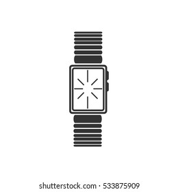 Watch icon flat. Illustration isolated on white background. Vector grey sign symbol