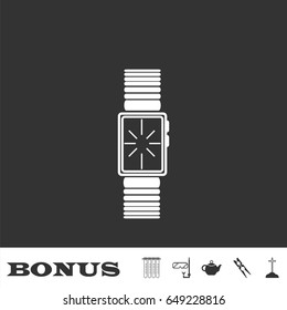 Watch icon flat. White pictogram on black background. Vector illustration symbol and bonus icons