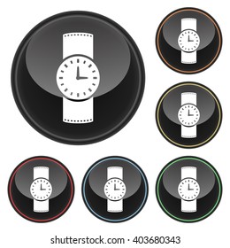 Watch Icon Glossy Button Icon Set in With Various Color Highlights