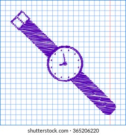 Watch icon with pen and school paper effect 