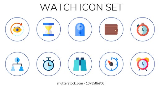 watch icon set. 10 flat watch icons.  Simple modern icons about  - view, time management, sand clock, chronometer, clock, binoculars, accessory, timer, alarm clock