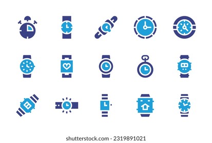 Watch icon set. Duotone color. Vector illustration. Containing stop watch, clock, pocket, smart watch.