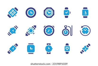 Watch icon set. Duotone color. Vector illustration. Containing smart watch, clock, smartwatch, watch, time, pocket watch, return to the past.