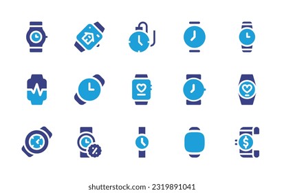 Watch icon set. Duotone color. Vector illustration. Containing watch, smart watch, pocket watch, smartwatch.