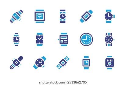Watch icon set. Duotone color. Vector illustration. Containing watch, smartwatch, clock, wristwatch.