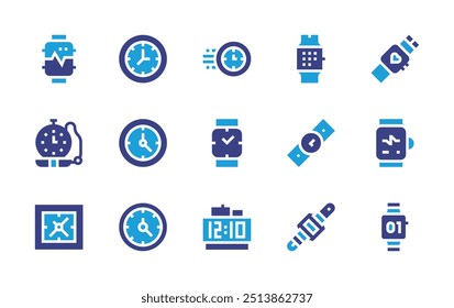 Watch icon set. Duotone color. Vector illustration. Containing digitalwatch, watch, smartwatch, clock, wallclock, time.