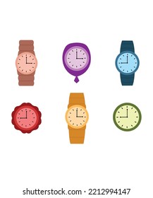 watch icon set in flat style. watch icon set isolated on white background. Perfect for coloring book, textiles, icon, web, painting, books, t-shirt print.