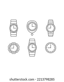 Uhrsymbol im flachen Stil eingestellt. Uhrsymbol einzeln auf weißem Hintergrund. Ideal für die Färbung von Buch, Textilien, Ikone, Web, Malerei, Büchern, T-Shirt-Druck.