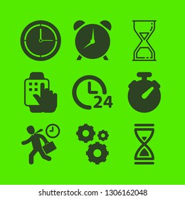 watch icon set with hours time, stopwatch and hourglass vector illustration