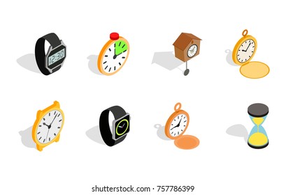 Watch icon set. Isometric set of watch vector icons for web design isolated on white background