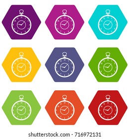 Watch icon set many color hexahedron isolated on white vector illustration
