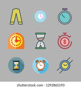 watch icon set. vector set about alarm clock, time, stopwatch and hourglass icons set.