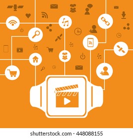 Watch and icon set. Wearable technology design. Vector graphic