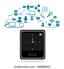 Watch and icon set. Wearable technology design. Vector graphic