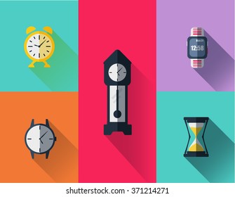 Watch icon sign symbol  label set on colored background