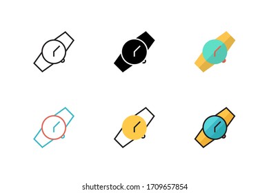 Icono de reloj ilustración vectorial con seis estilos diferentes. aislado sobre fondo blanco