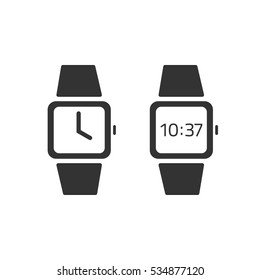 Watch icon vector isolated flat simple style, black and white smart wristwatches set, digital and automatic hand wrist watch pictogram graphic clipart symbol