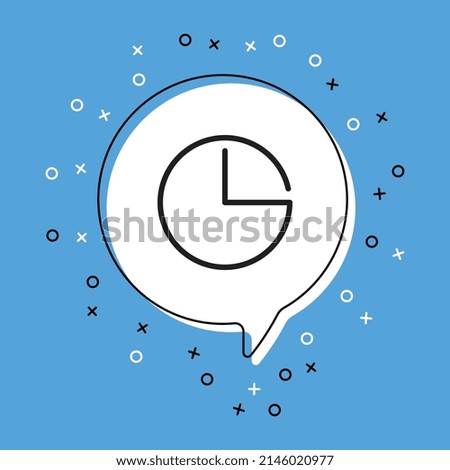 Watch icon in white speech bubble with decorative elements on a blue background. Modern graphic announcement with thin line symbol. Vector illustration EPS 10