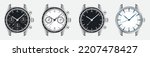 Watch. Iconic, original clock designs vector illustration drawings. watch vector icon black isolated
