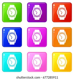 Watch icons of 9 color set isolated vector illustration