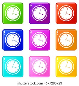 Watch icons of 9 color set isolated vector illustration